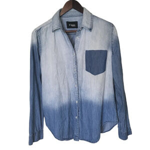 JW Signature Chambray Denim Button-up Top Womens Small Faded Grunge